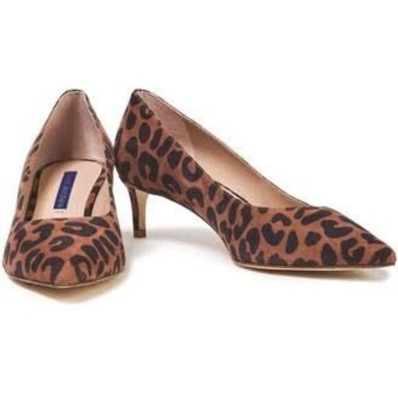 STUART WEITZMAN Leigh 45mm Suede Leopard Print Kitten Heels Size 9.5 NEW NWOB - Picture 1 of 6